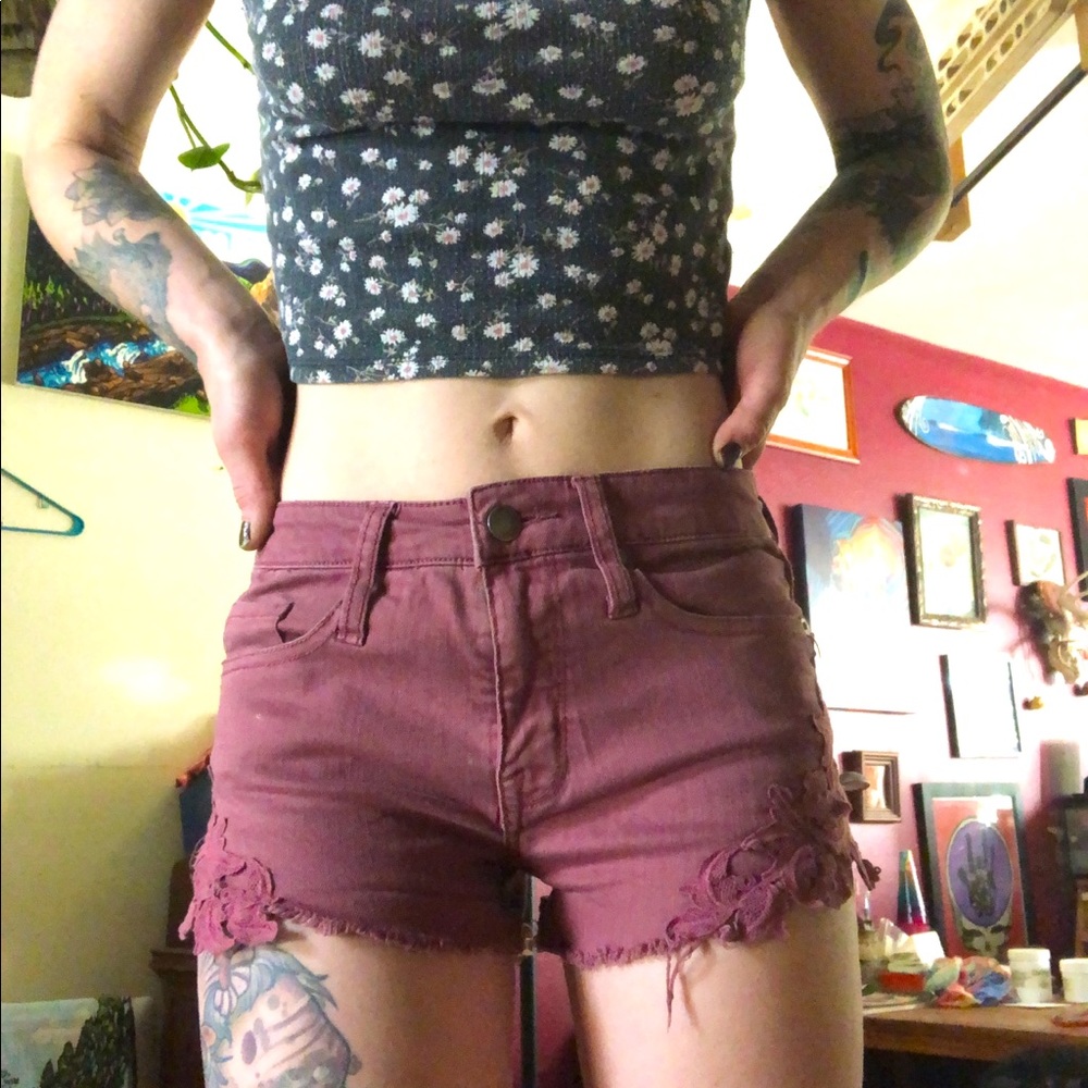 Mossimo Burgundy Lace Short Shorts